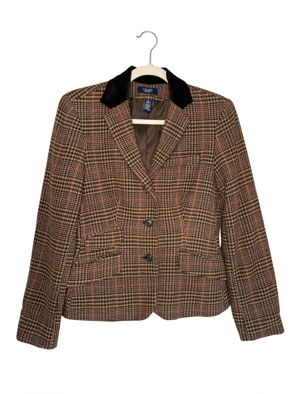 Chaps Ralph Lauren Wool Blend Equestrian Blazer Tweed Velvet Trim Size 6